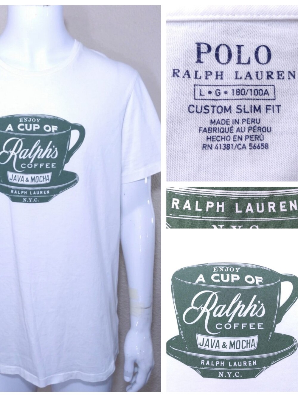 POLO RALPH LAUREN T Shirt RALPH'S Coffee LARGE Custom Slim Fit RL Mens Size L SS